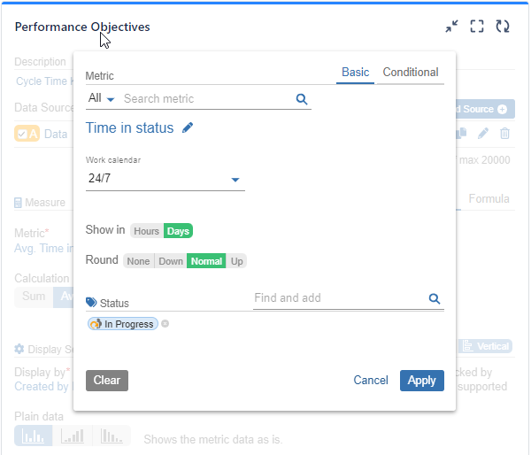 Metric setup for Cycle Time KPI in Performance Objectives for Jira app