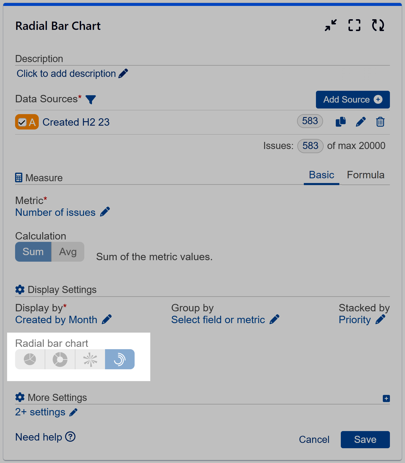 Radial bar chart settings