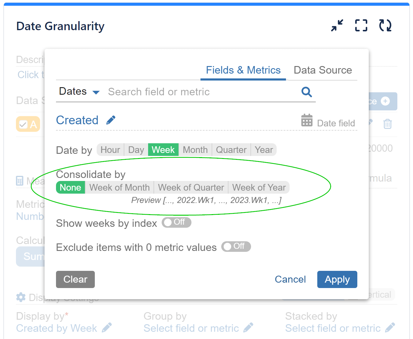 Consolidate by date field performance objectives jira