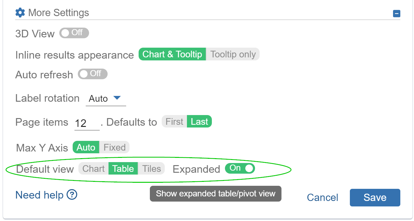 More settings defaulti pivot table view setting