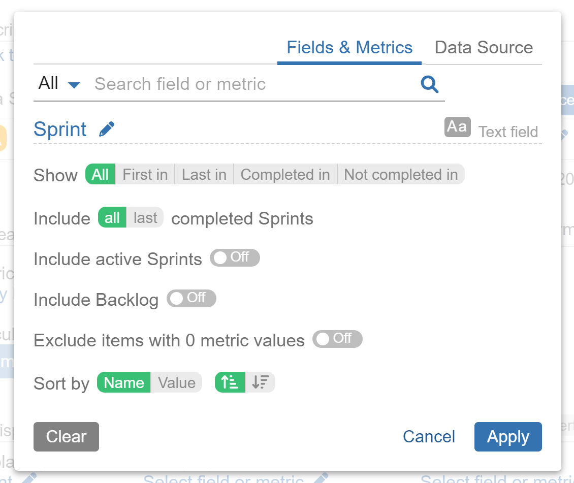 sprint metrics settings