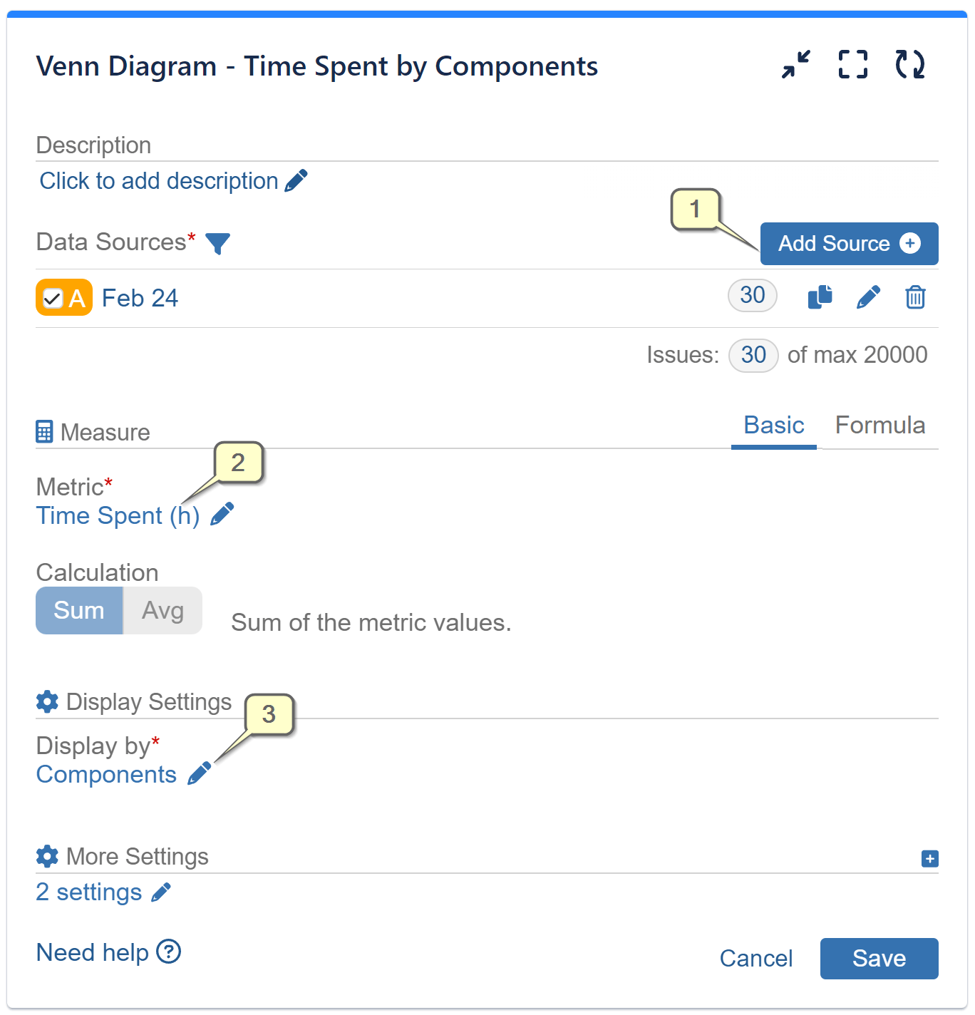 Venn diagram time spent by components jira report settings